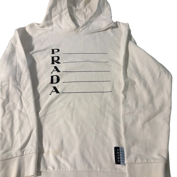 Prada White Cream Hoodie Size S Cozy Style Clean Aesthetic Loungwear Streetwear - Picture 3 of 16